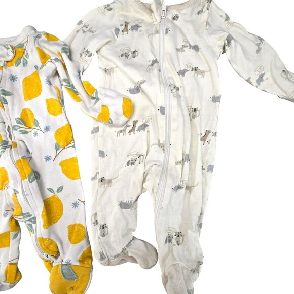 Baby Footed Sleepers & Wrap Bodysuit Set Newborn Lemon/Animal Prints JJ3933 - Picture 5 of 16